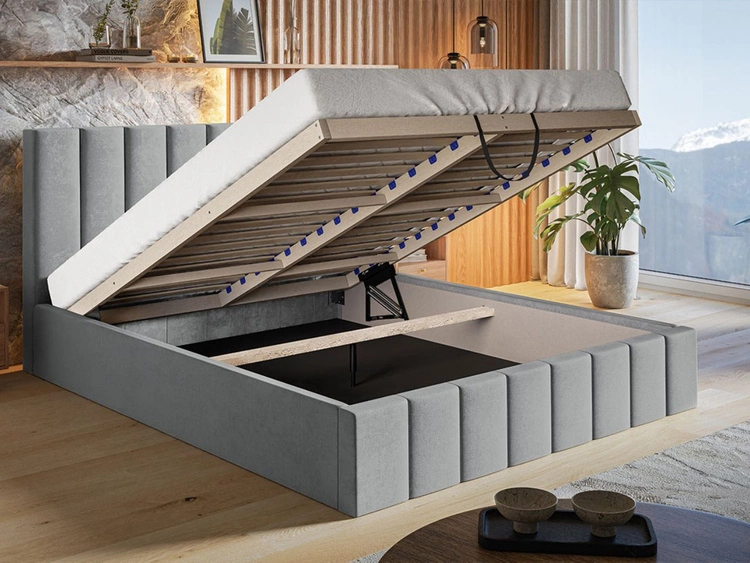 Łóżko tapicerowane z pojemnikiem i stelażem Siena 140x200 beżowy