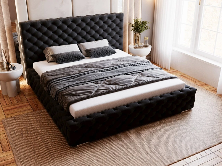 Łóżko tapicerowane z pojemnikiem i stelażem 140x200 Astra Czarny