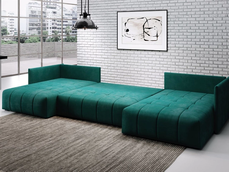 Narożnik U z funkcją spania i pojemnikiem Ardi U Ciemny niebieski