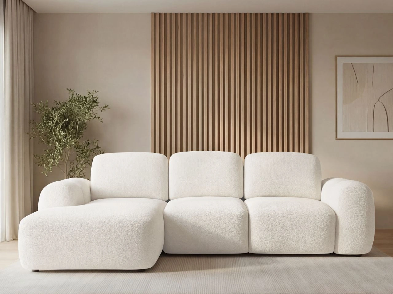 Narożnik L z funkcją spania i pojemnikiem Avelin Lewy Kremowy