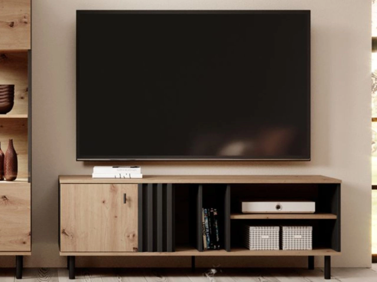 Szafka pod telewizor z drzwiczkami Malone Dąb artisan, Antracyt