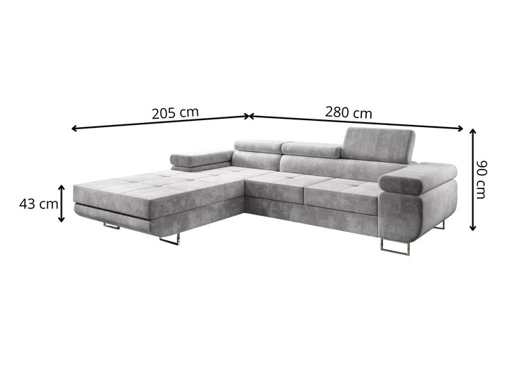 Narożnik L lewy z funkcją spania i pojemnikiem Solam Szary