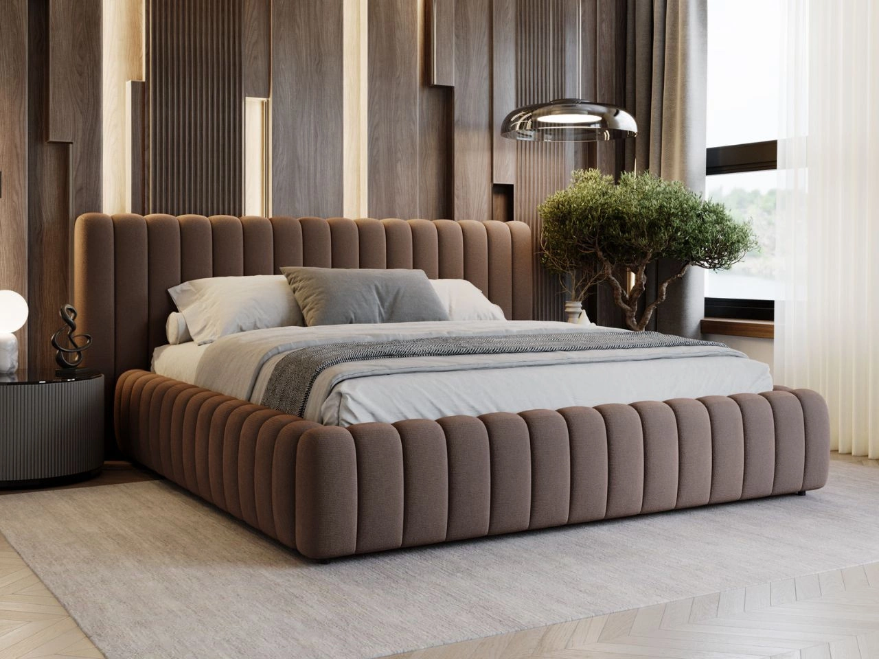 Łóżko tapicerowane z pojemnikiem i stelażem 140x200 Bliss Brązowe