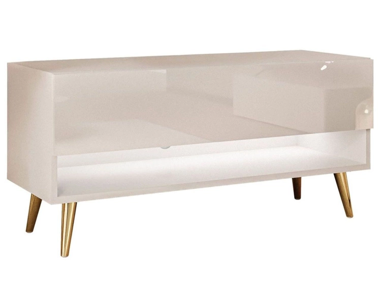 Szafka RTV 90 cm do salonu z oświetleniem LED i złotymi nóżkami Aurelie Kaszmir połysk