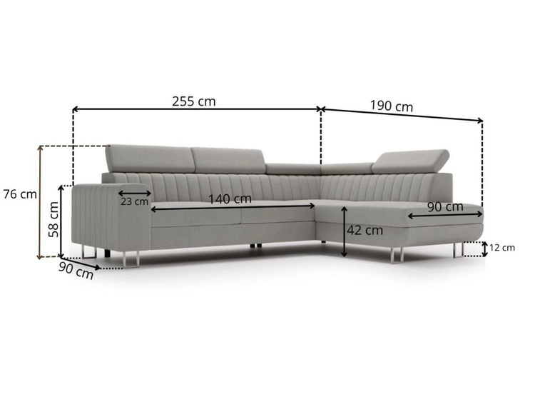 Narożnik z funkcją spania i pojemnikiem Berona lewy Szary