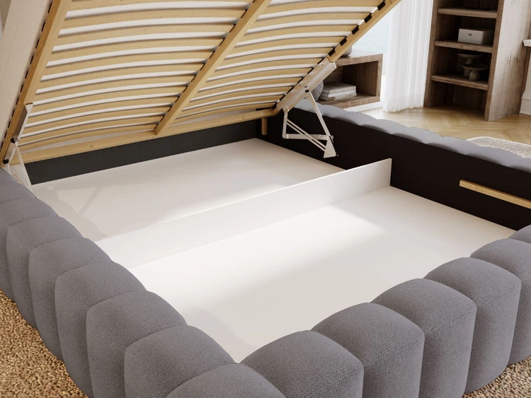 Łóżko tapicerowane z pojemnikiem i stelażem 180x200 cm Rotto Szare