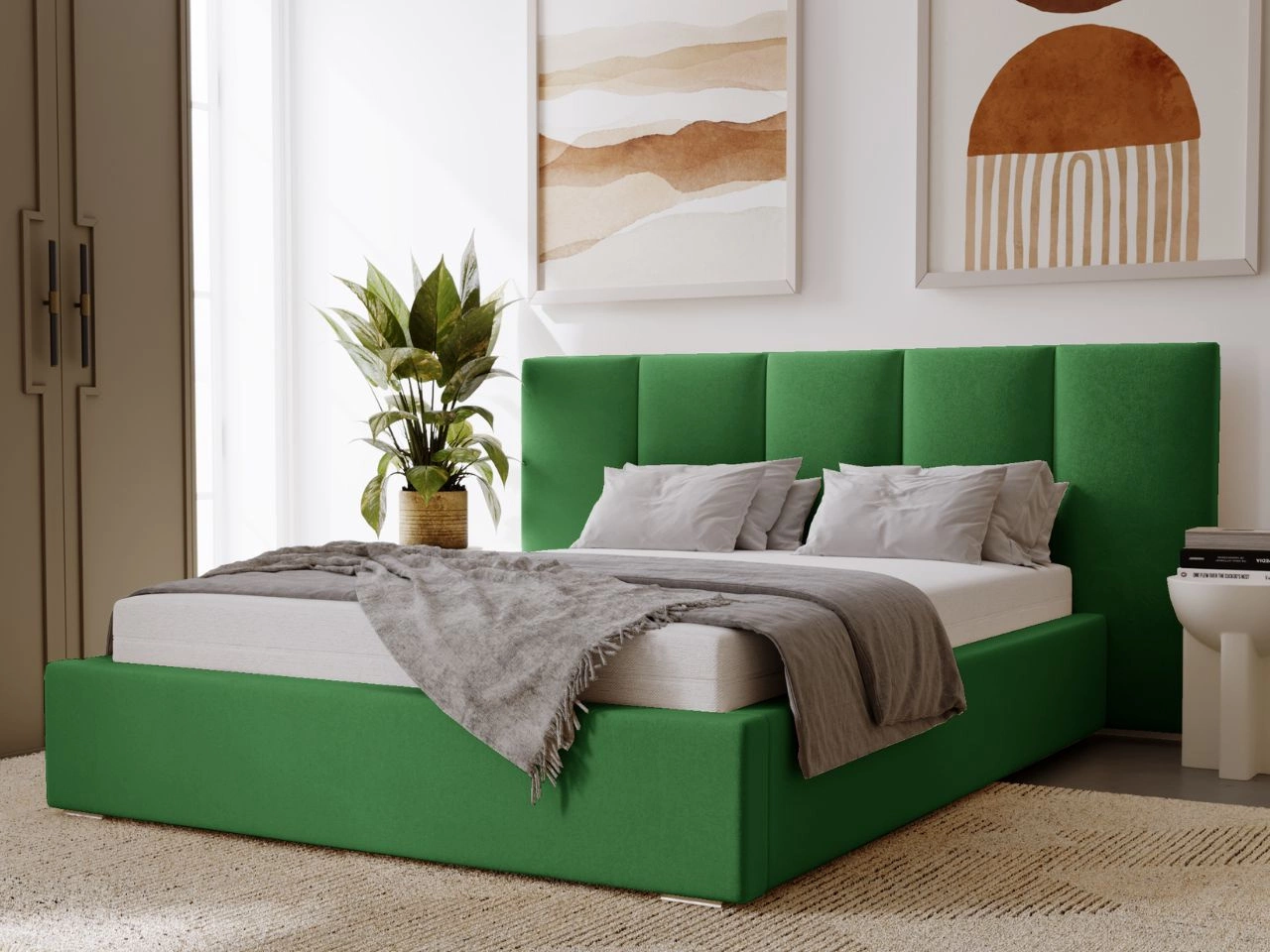 Łóżko tapicerowane z pojemnikiem i stelażem 180x200 cm Lizbona Zielone