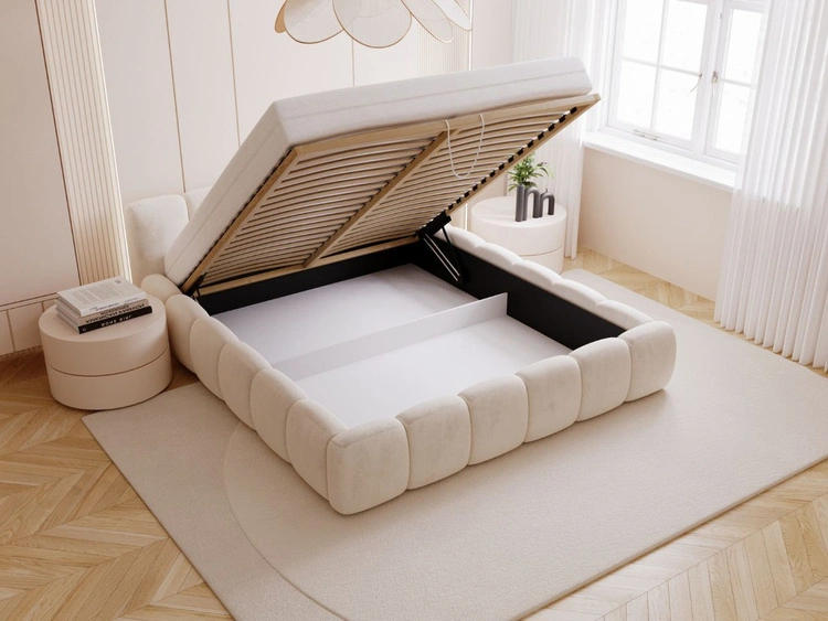 Łóżko tapicerowane z pojemnikiem i stelażem 140x200 Cloud Low beżowe