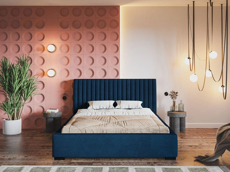 Łóżko tapicerowane z pojemnikiem i stelażem 160x200 Toscania Niebieskie