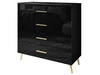 Komoda z czterema szufladami i oświetleniem LED na złotych nóżkach Nuveo Czarny połysk