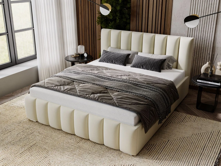 Łóżko tapicerowane z pojemnikiem i stelażem 160x200 Neos Beżowe