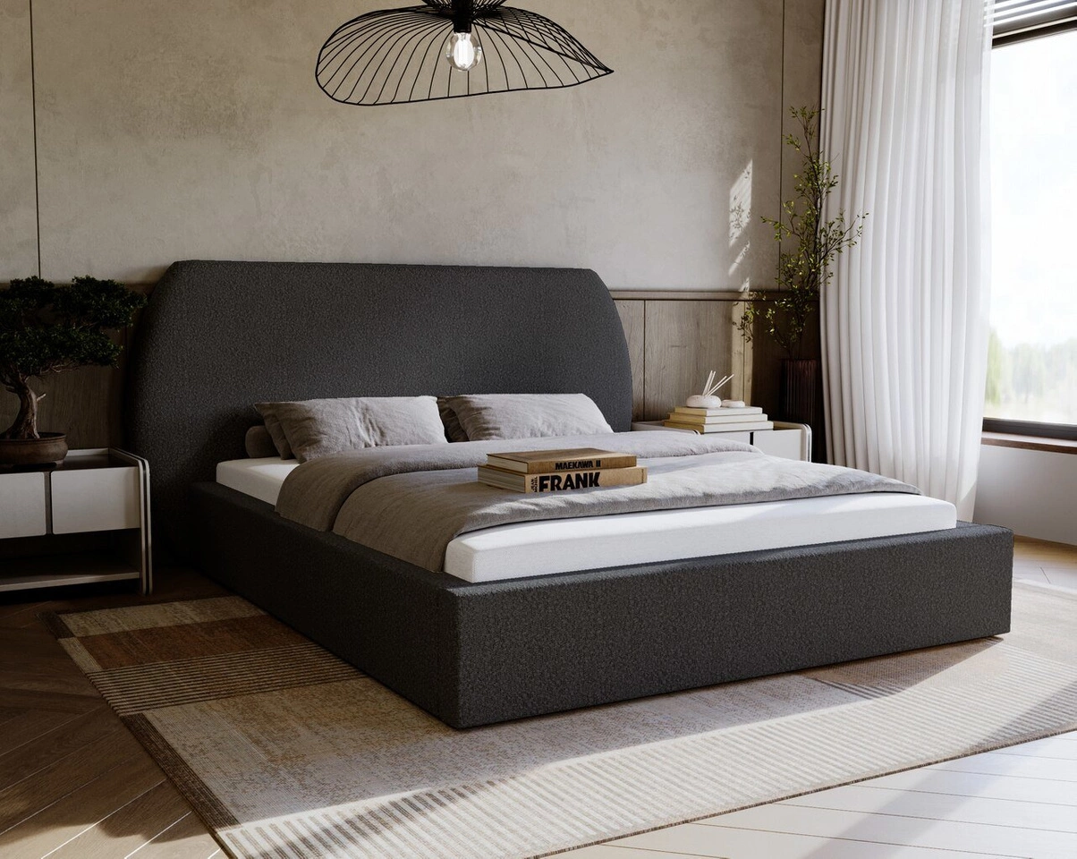 Łóżko tapicerowane z pojemnikiem i stelażem 120x200 cm Blossom Czarne