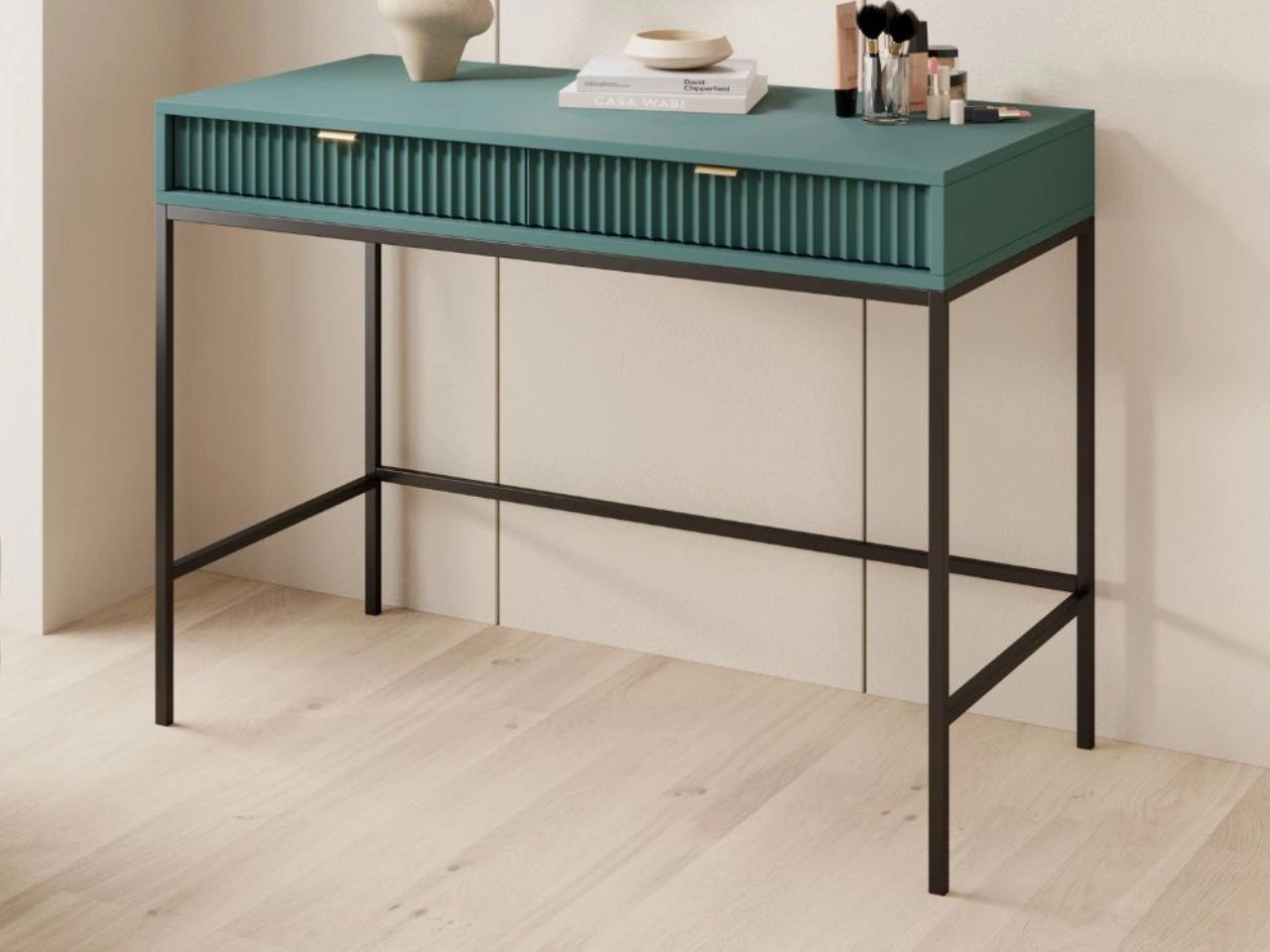 Toaletka z czarnymi metalowymi nogami Amber zielona