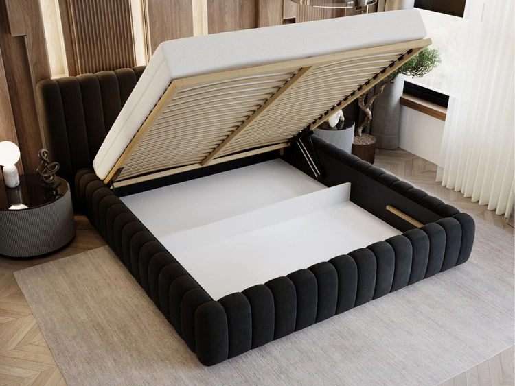 Łóżko tapicerowane z pojemnikiem i stelażem 140x200 Bliss Czarne