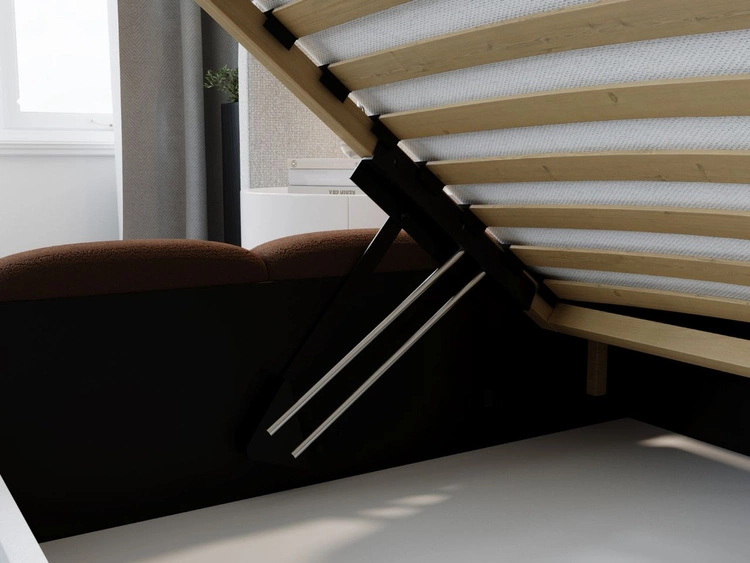 Łóżko tapicerowane z pojemnikiem i stelażem 140x200 Modo Brązowe