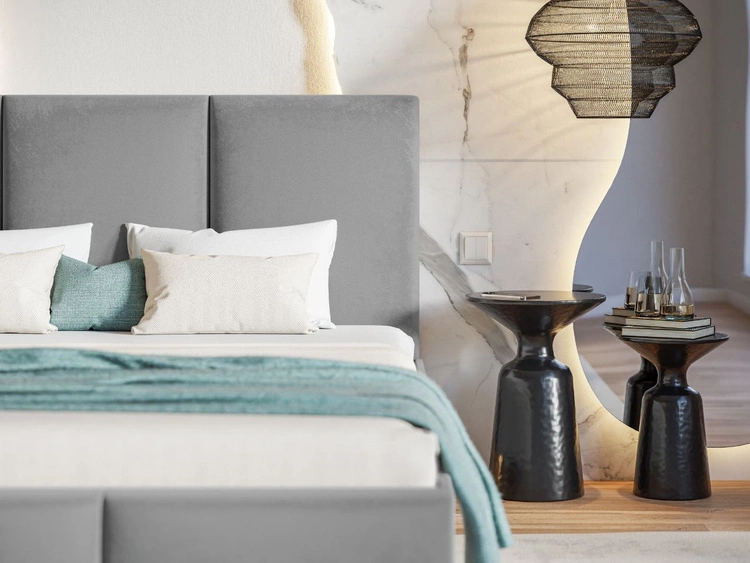 Łóżko tapicerowane ze stelażem 160x200 Trio Szary