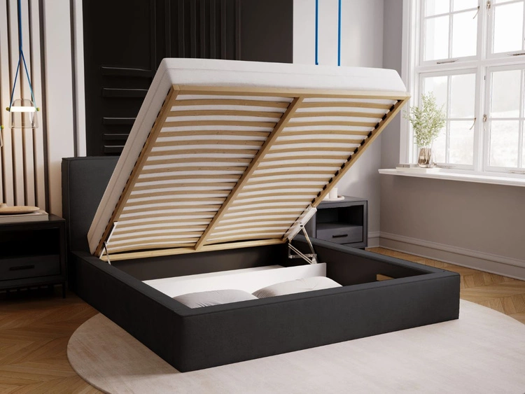 Łóżko tapicerowane z pojemnikiem i stelażem 120x200 Monaco Ciemnoszare