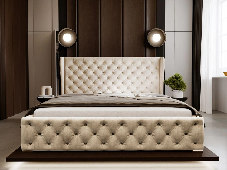 Łóżko tapicerowane z pojemnikiem na pościel i stelażem 140x200 Kingston Beżowe