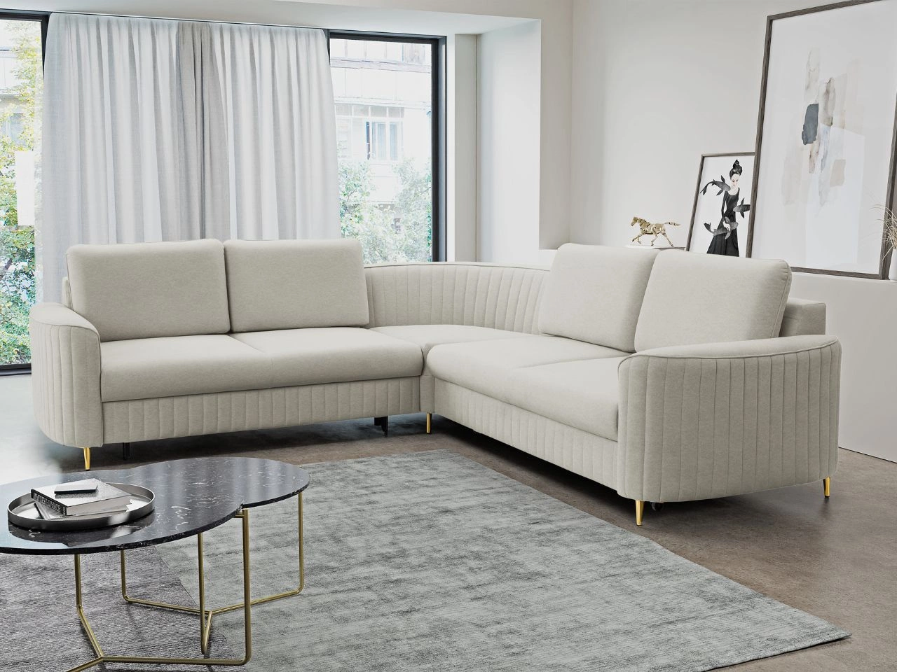 Narożnik L Prawy z funkcją spania i pojemnikiem Limon Jasny szary