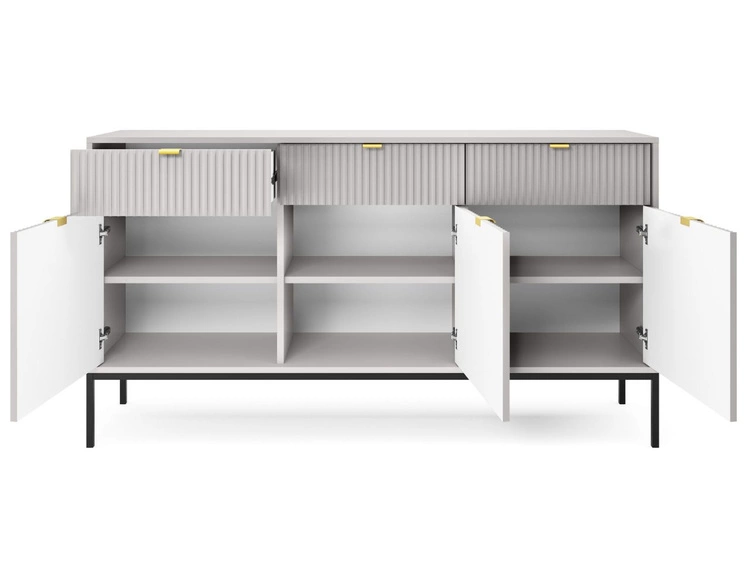 Komoda z drzwiami i szufladami Amber szara na czarnych nogach