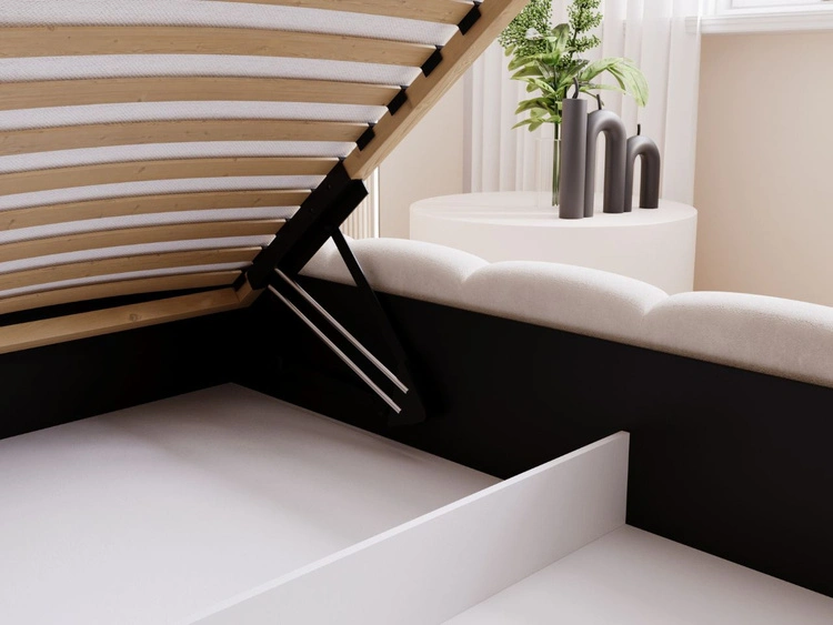 Łóżko tapicerowane z pojemnikiem i stelażem 160x200 Cloud Low beżowe