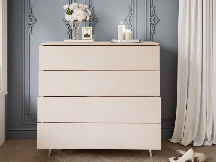 Komoda z szufladami i oświetleniem LED na srebrnych nogach Nuveo Kaszmir