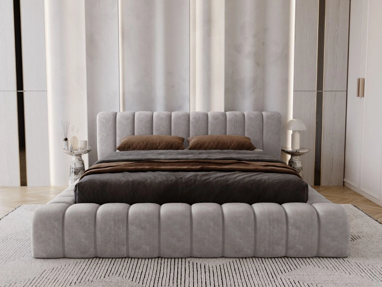 Łóżko tapicerowane z pojemnikiem na pościel i stelażem 180x200 Italia Szare