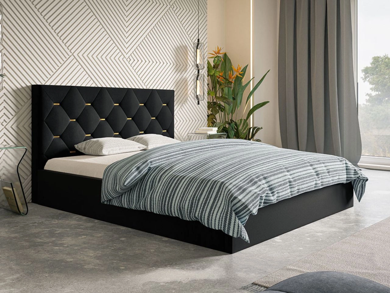 Łóżko tapicerowane z pojemnikiem i stelażem 120x200 Salento czarne