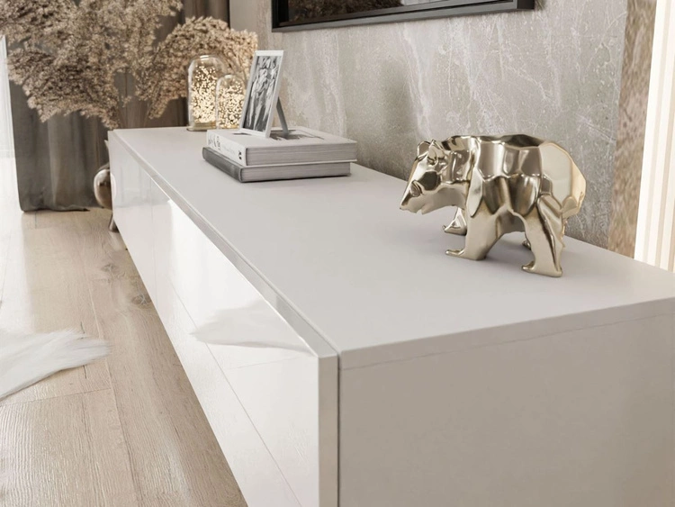 Szafka RTV z drzwiczkami na złotych nóżkach 175 cm Sorelle Biały połysk