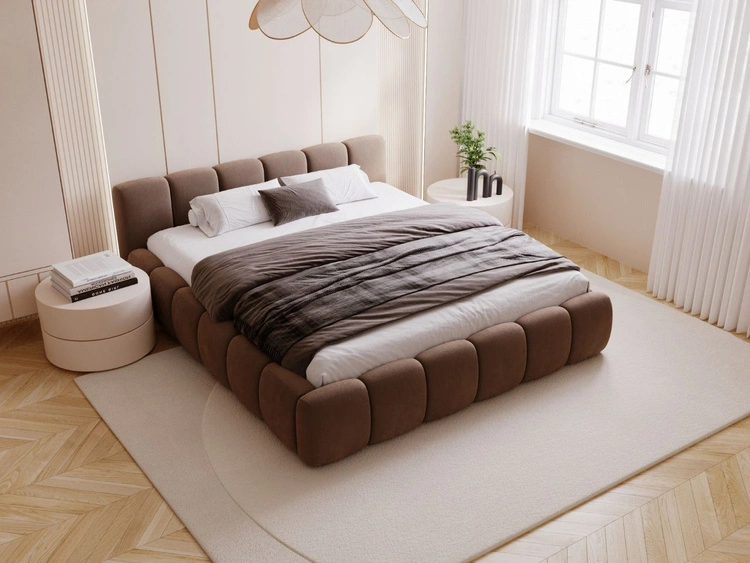 Łóżko tapicerowane z pojemnikiem i stelażem 200x200 Cloud Low brązowe