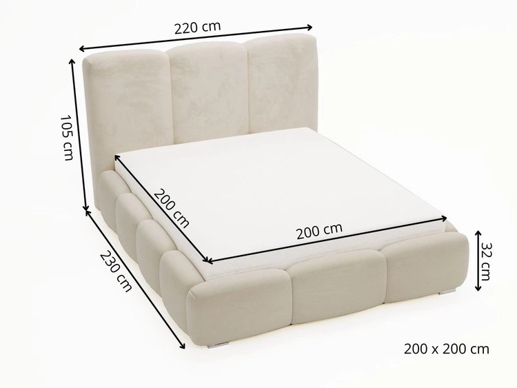 Łóżko tapicerowane z pojemnikiem i stelażem 200x200 cm Bubble Brązowe