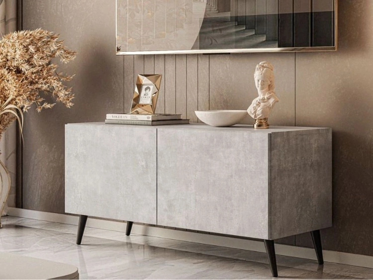 Szafka RTV pod telewizor z drzwiczkami na czarnych nóżkach 100 cm Nodoo Beton