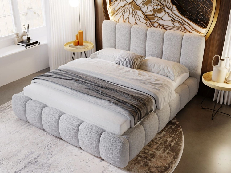 Łóżko tapicerowane z pojemnikiem i stelażem 140x200 Cloud jasnoszare