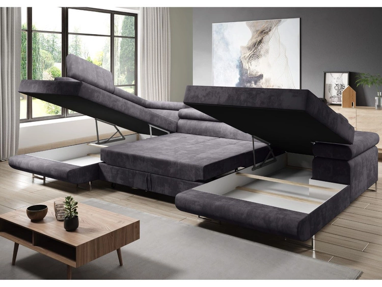 Narożnik U lewy z funkcją spania i pojemnikiem Solam U Zielony, Biały