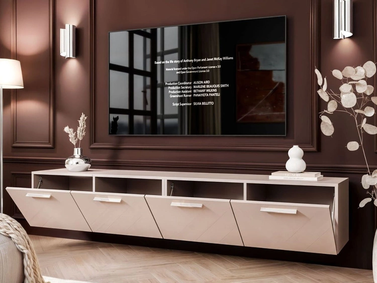 Szafka RTV wisząca pod telewizor z drzwiczkami i oświetleniem LED 200 cm Noaé Kaszmir