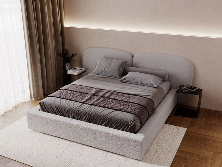 Łóżko tapicerowane z pojemnikiem i stelażem 140x200 Palermo Jasnoszare