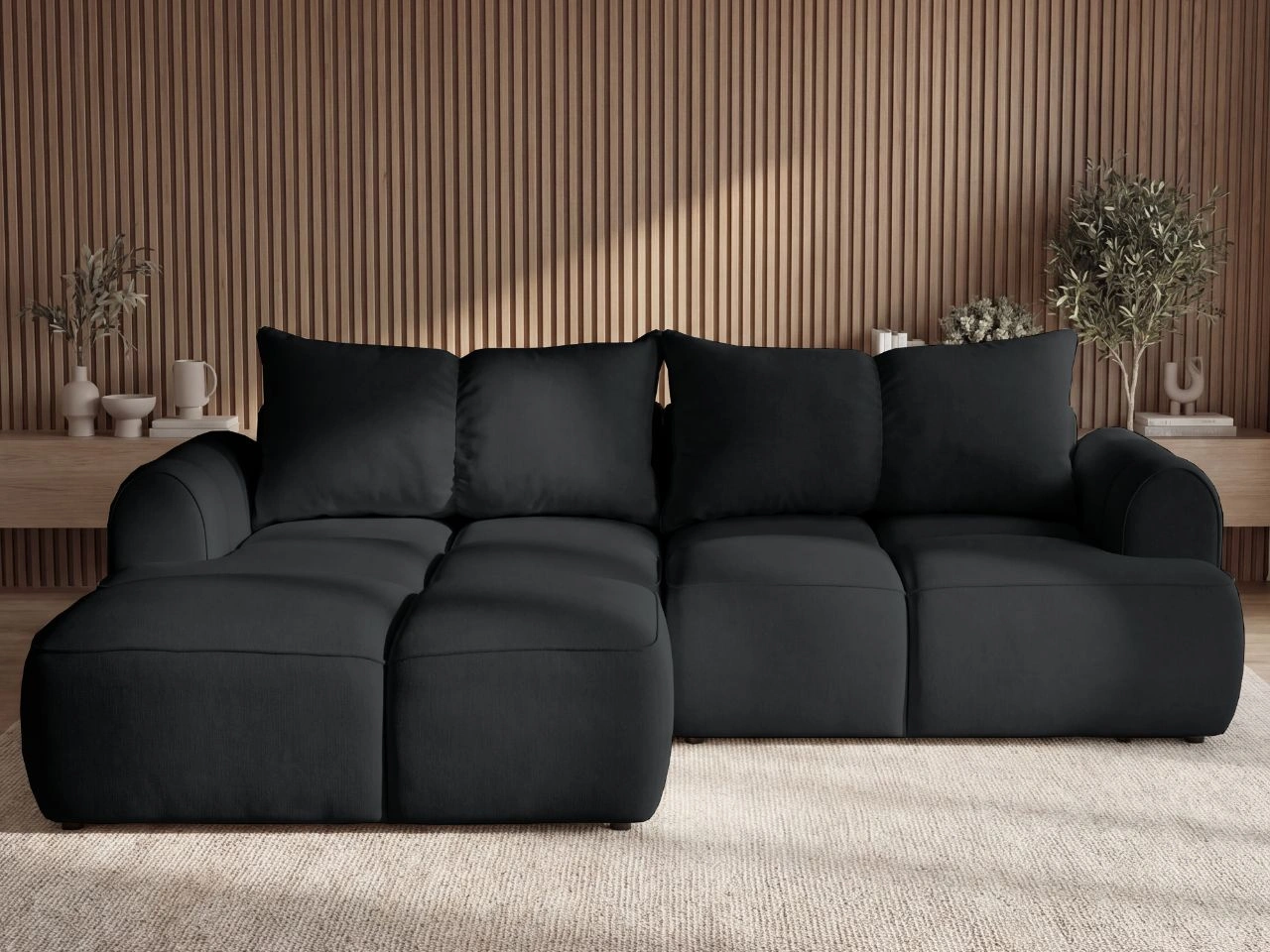 Narożnik L Lewy z funkcją spania i pojemnikiem Boono Czarny