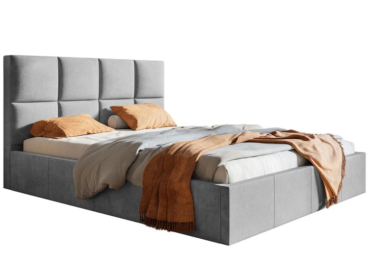 Łóżko tapicerowane z pojemnikiem i stelażem 180x200 Malo jasnoszare