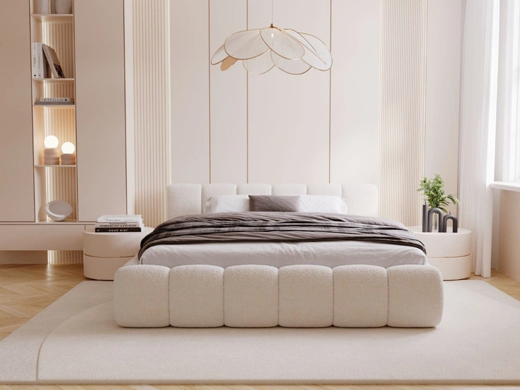 Łóżko tapicerowane z pojemnikiem i stelażem 140x200 Cloud Low beżowe