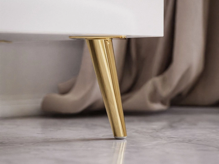 Zestaw mebli do salonu na złotych metalowych nóżkach w stylu glamour Lunelie Biały połysk