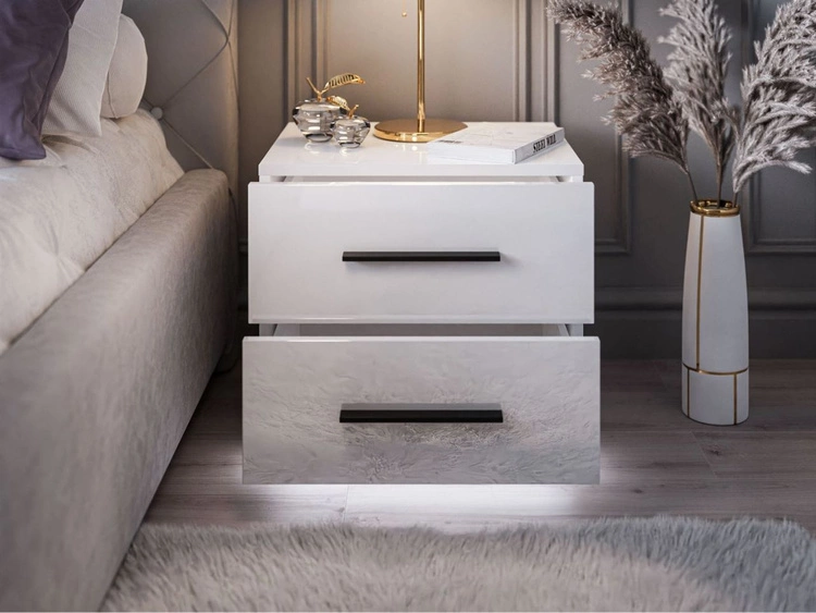 Stolik nocny z dwoma szufladami Nuveo Lux Biały Połysk
