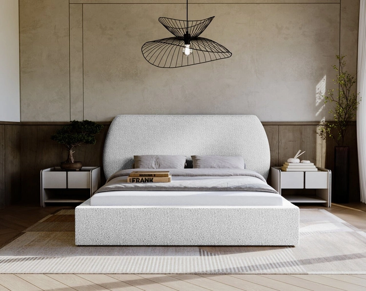 Łóżko tapicerowane z pojemnikiem i stelażem 160x200 cm Blossom Jasnoszare