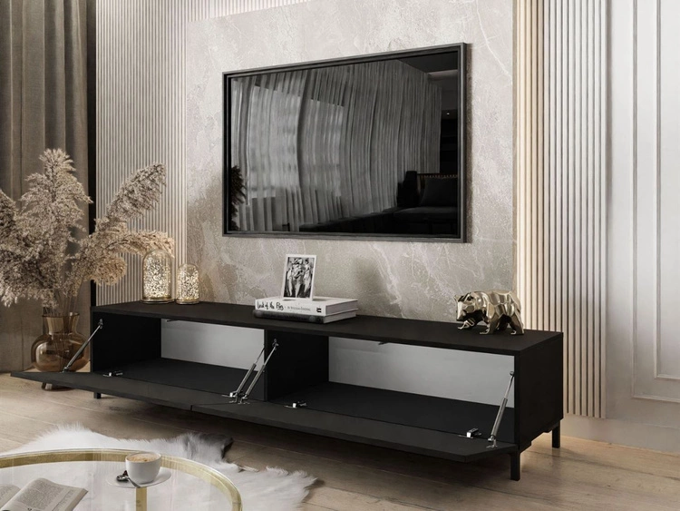 Szafka RTV pod telewizor z drzwiczkami na czarnych 175 cm Sorelle Czarny mat