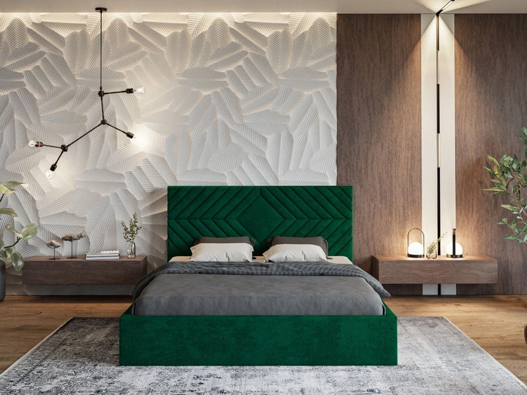 Łóżko tapicerowane z pojemnikiem i stelażem 140x200 Loris Zielony