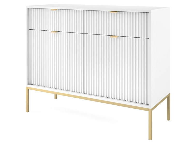 Komoda z drzwiami i szufladami Amber biała na złotych nogach