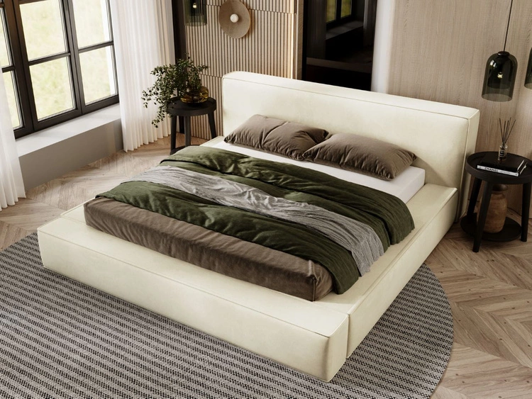 Łóżko tapicerowane z pojemnikiem i stelażem 160x200 Mali Beżowe