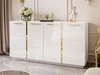 Czterodrzwiowa komoda 158 cm w stylu glamour ze złotymi uchwytami Lunelie biały połysk