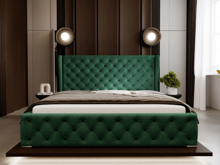 Łóżko tapicerowane z pojemnikiem i stelażem 200x200 cm Kingston Zielone