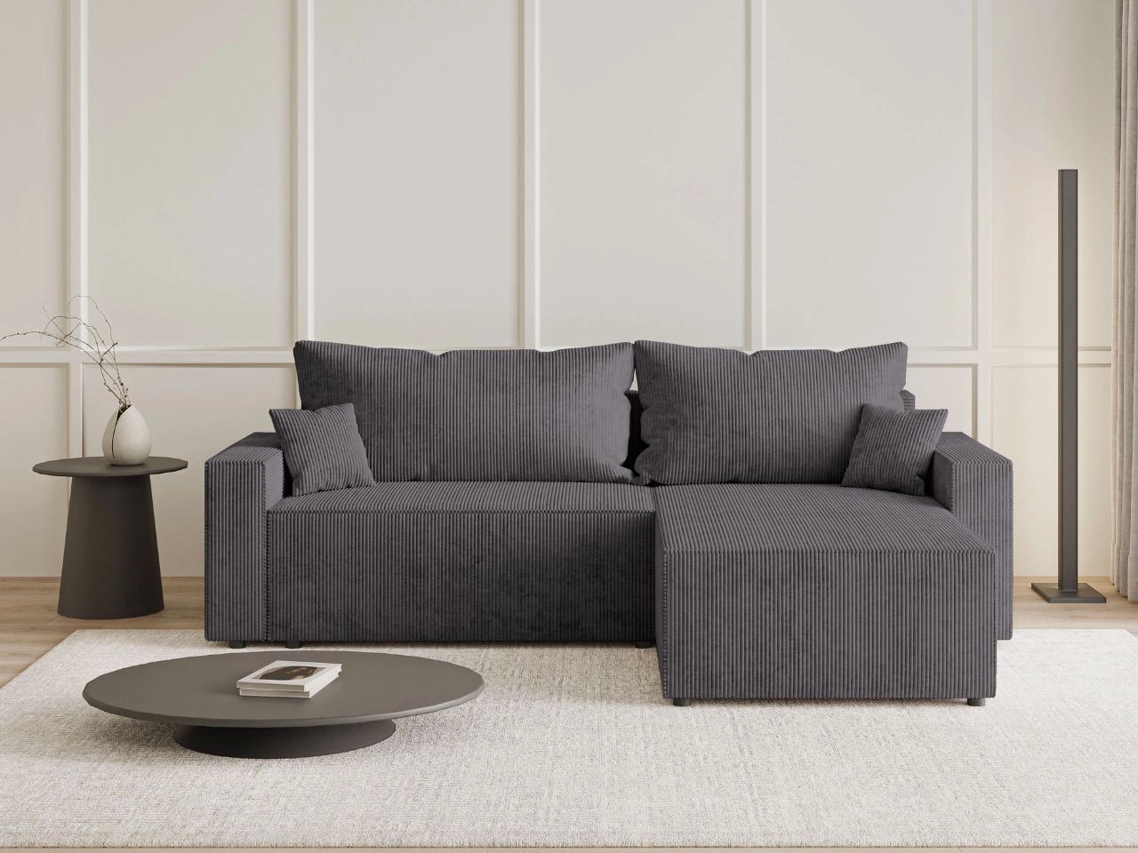 Narożnik L uniwersalny z funkcją spania i pojemnikiem Nivo Grafitowy