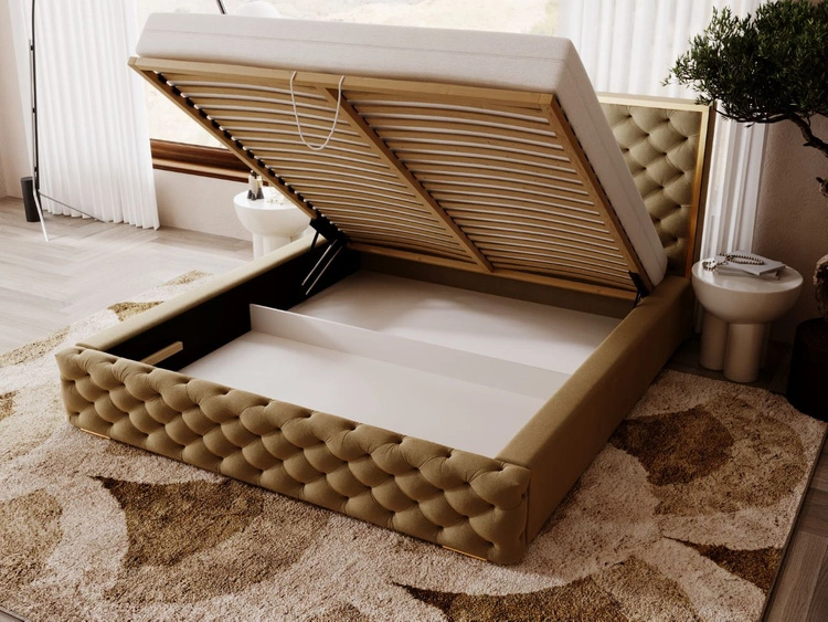 Łóżko tapicerowane z pojemnikiem i stelażem 160x200 Wave Brązowe